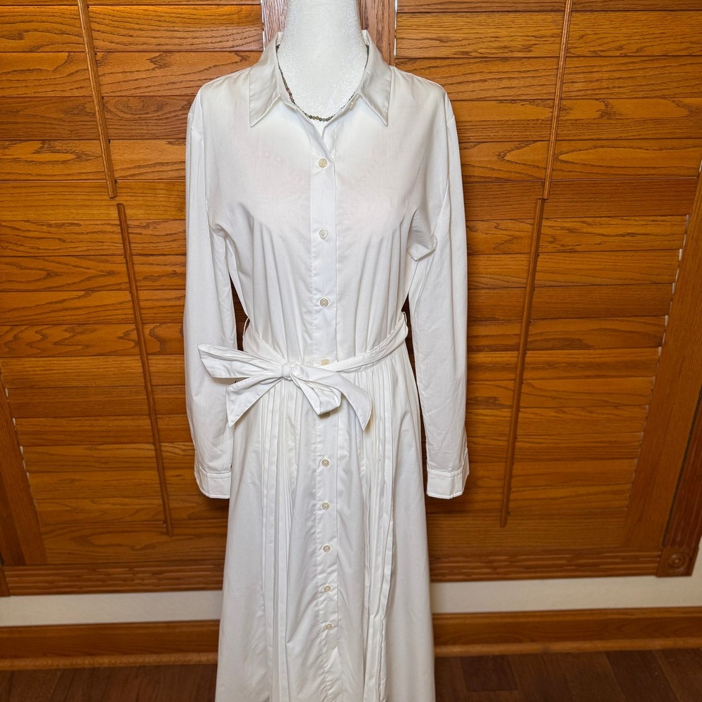 Banana Republic White Pleated Midi Shirt Dress NWT 10 818824-00-1